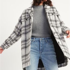 Old Navy White Plaid Shacket Coat
